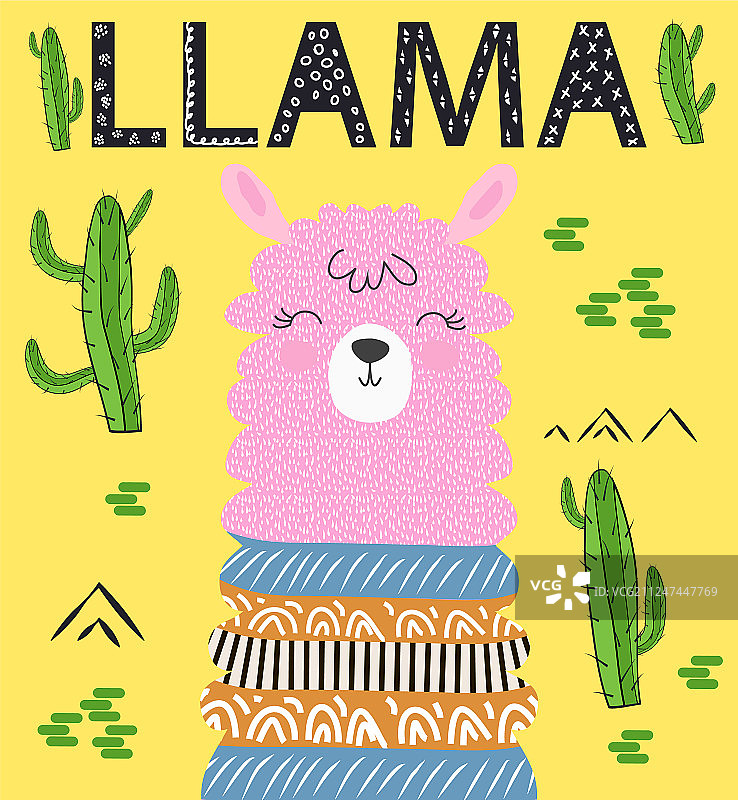 可爱的卡通羊驼手绘设计素材图片素材