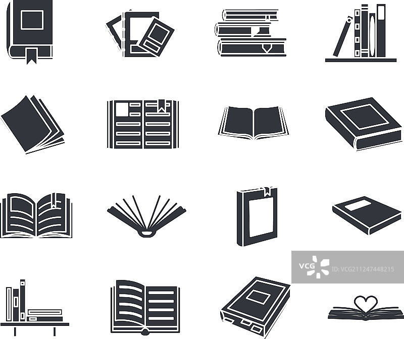 书籍剪影教育阅读图标集图片素材