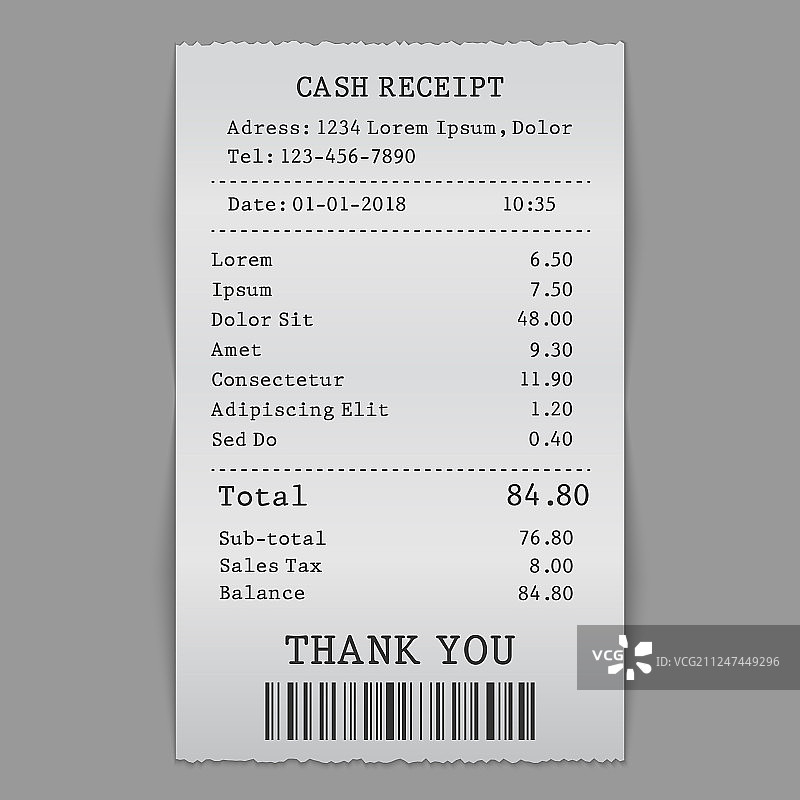 纸质现金销售收据图片素材