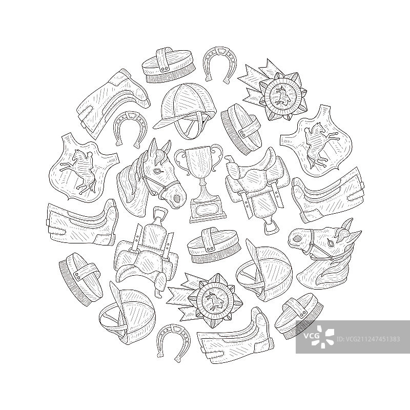 马术装备圆形图案图片素材