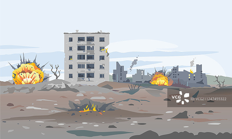 战争损毁的建筑物图片素材