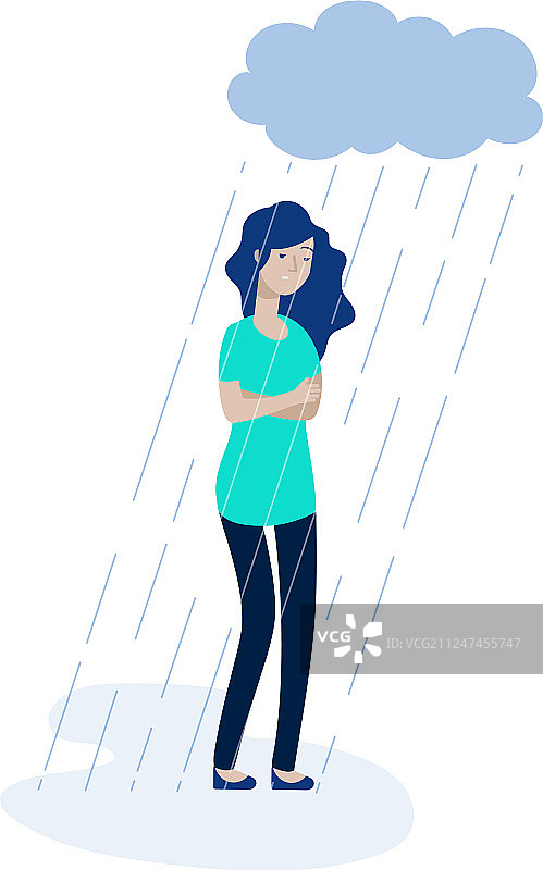 乌云下的孤独抑郁女人图片素材