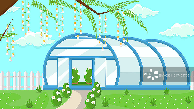 花园里的扁平化温室图片素材