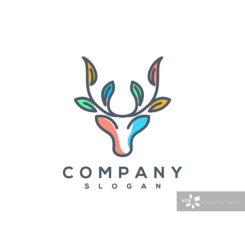 彩色小鹿线条艺术logo图片素材