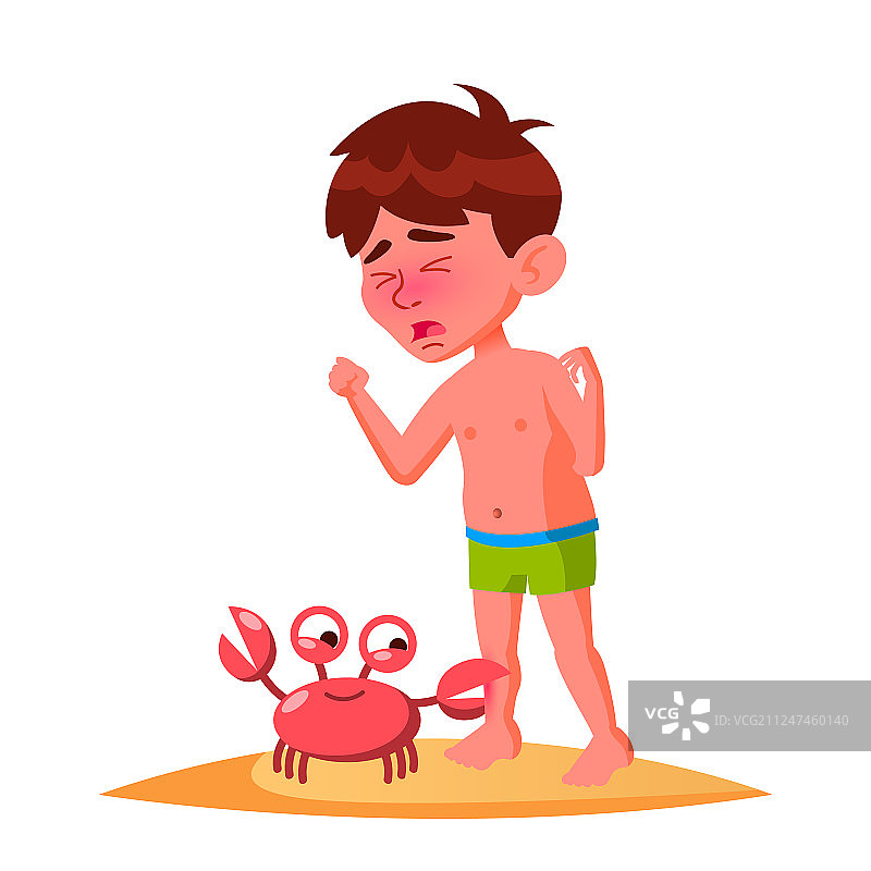 螃蟹咬哭泣男孩的手指图片素材