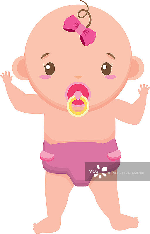 含着奶嘴，穿着尿布的可爱女孩图片素材