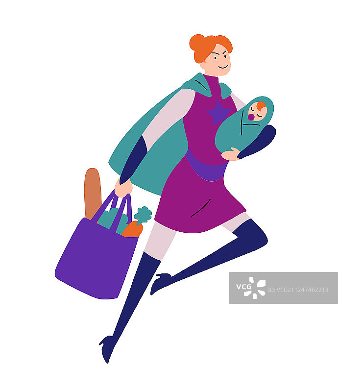 奔跑的超人女性，手持公文包图片素材