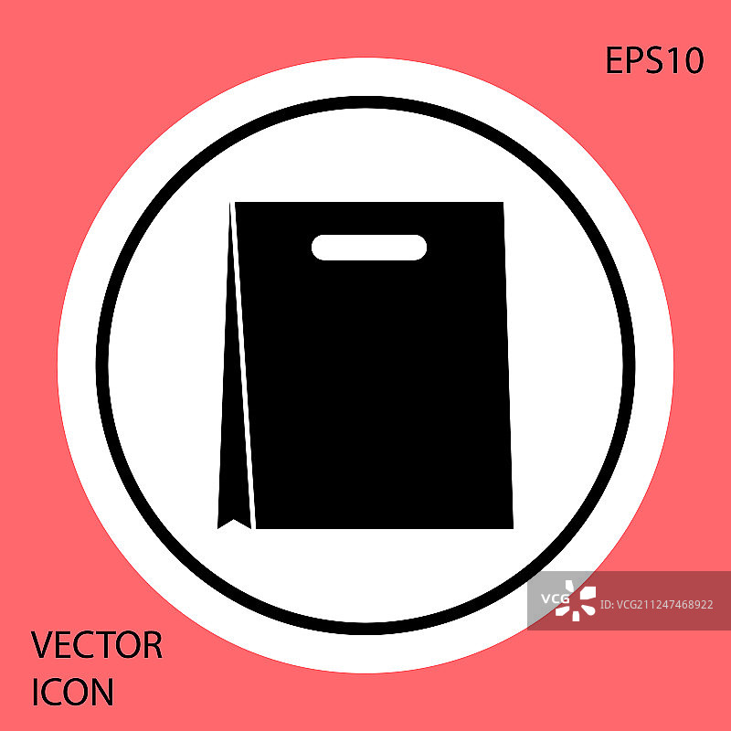 红色背景上的黑色纸质购物袋图标图片素材