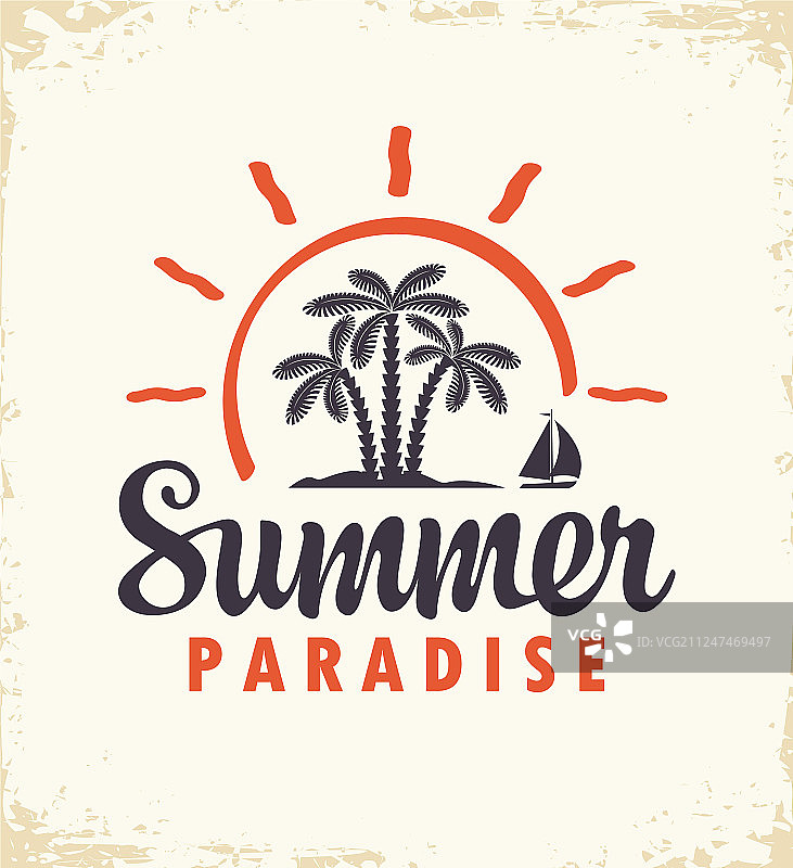 夏季热带banner，棕榈树和帆船图片素材