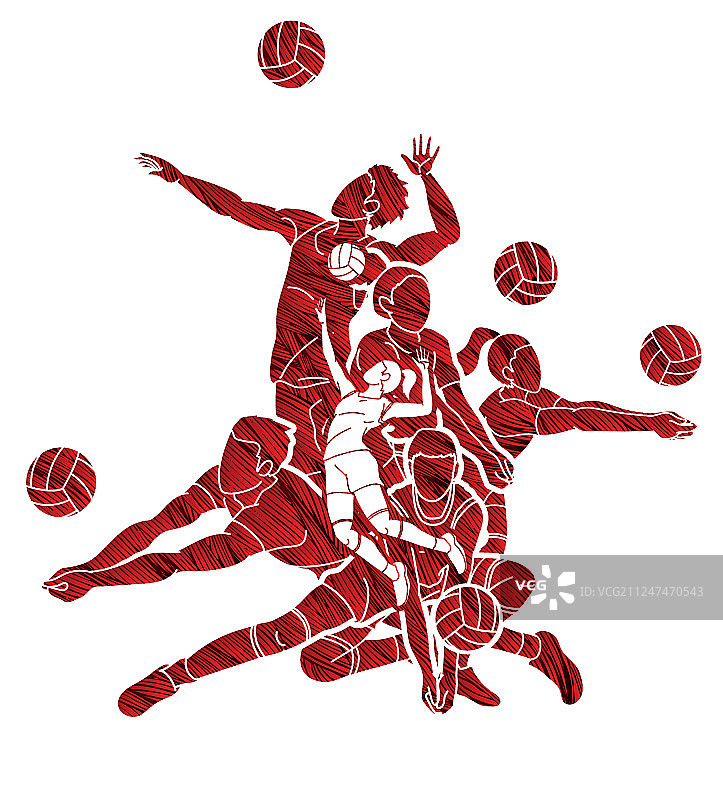 排球运动员动作卡通图形组合图片素材