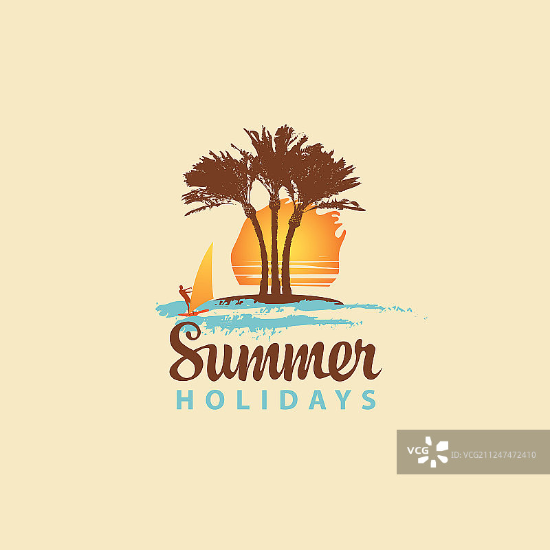 夏季旅行banner，含阳光、棕榈树和冲浪者图片素材
