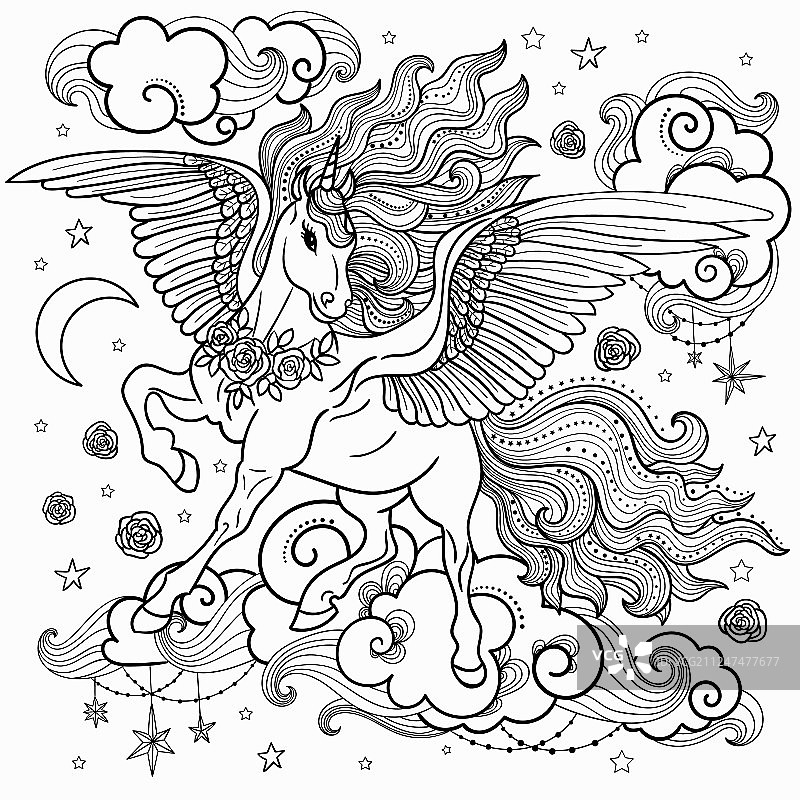 黑色长鬃毛的漂亮独角兽图片素材