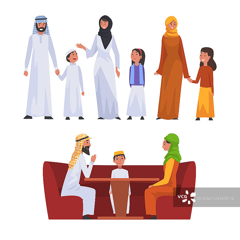 穿着民族服装的阿拉伯家庭图片素材