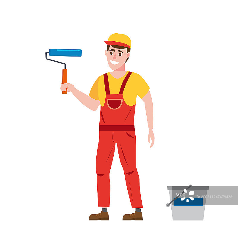 画家手中拿着油漆滚筒图片素材