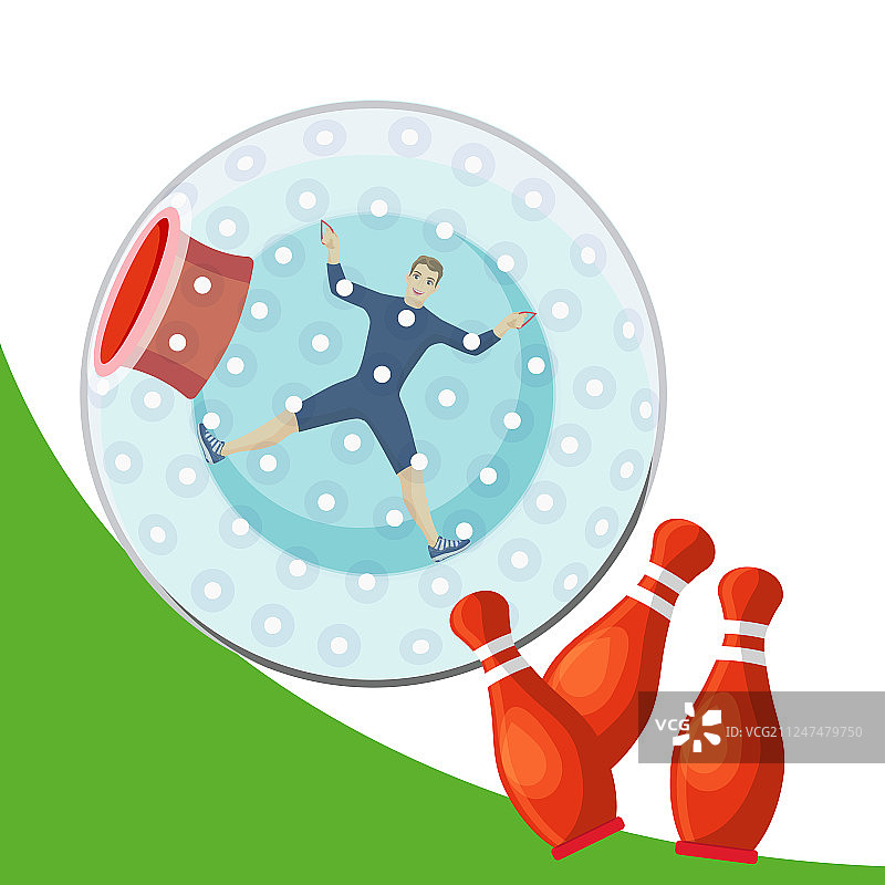 男子在悠波球中从山上滚下来图片素材