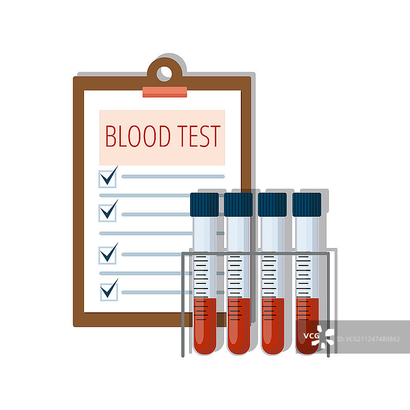 医用试管中的血液和化验结果图片素材