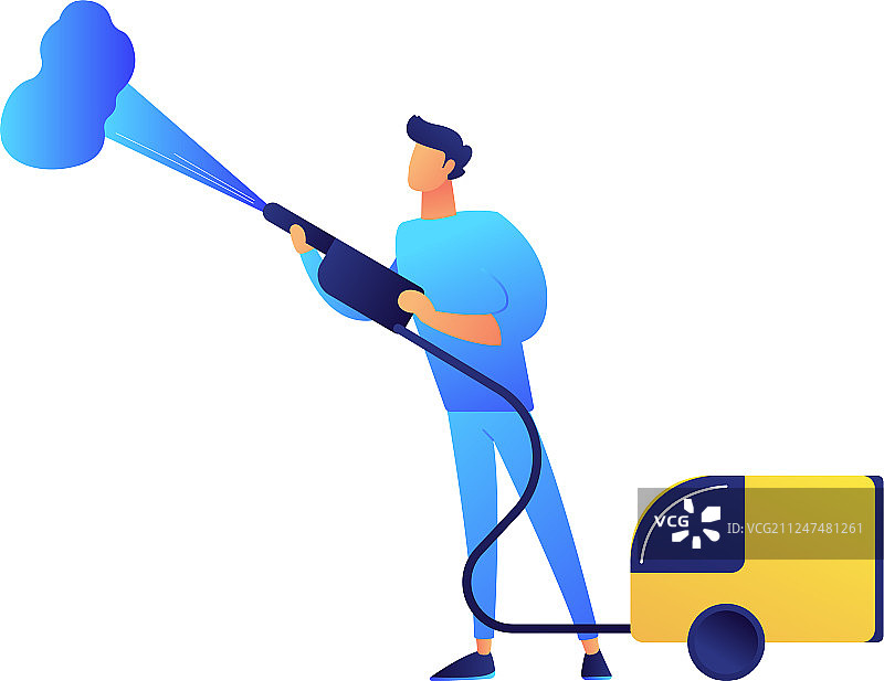 使用蒸汽清洁机的清洁工图片素材