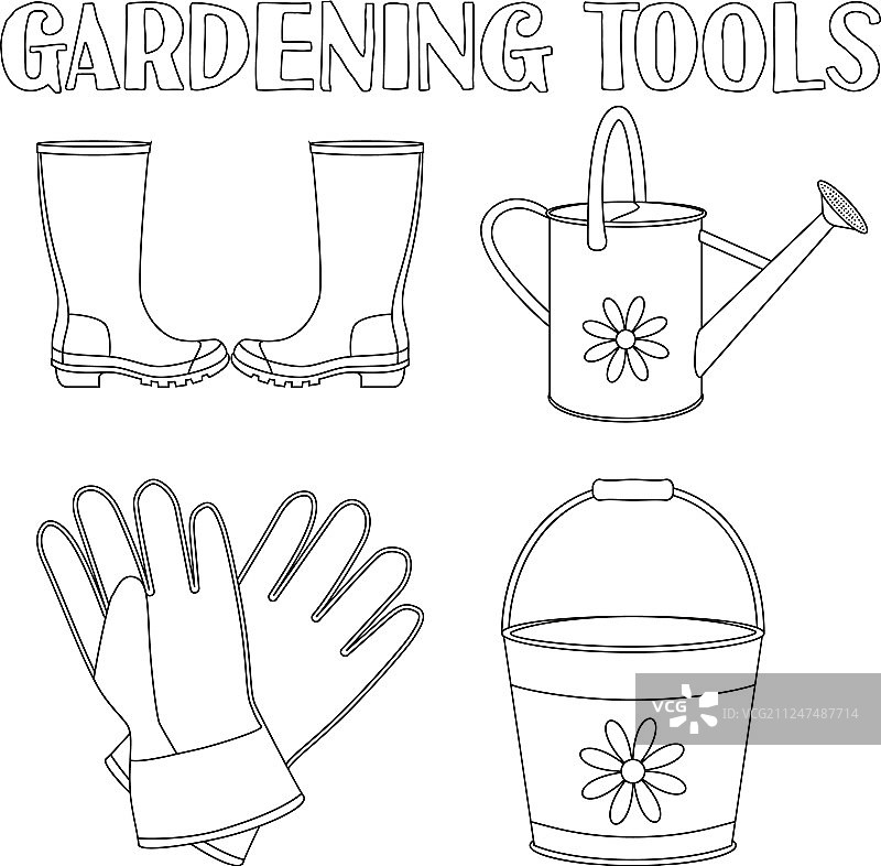 黑白花园浇水四元素组合图片素材