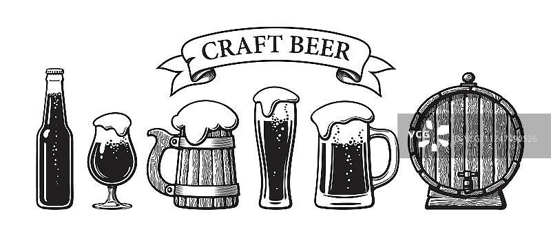 复古精酿啤酒瓶杯套装图片素材