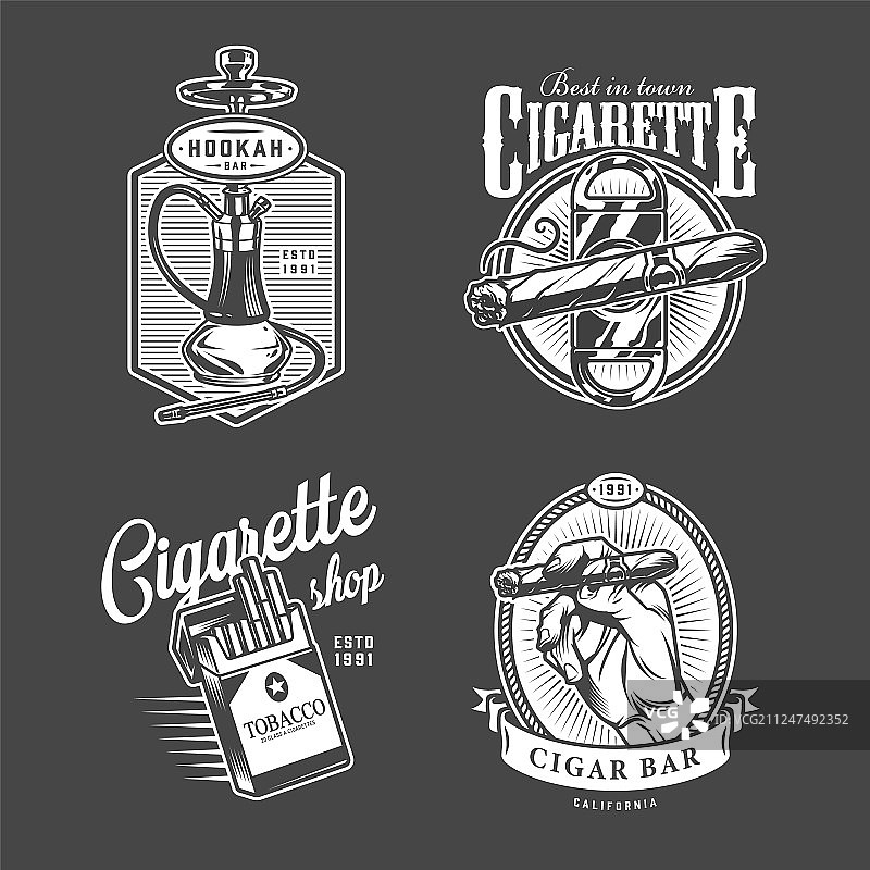 复古水烟和雪茄吧标志。图片素材