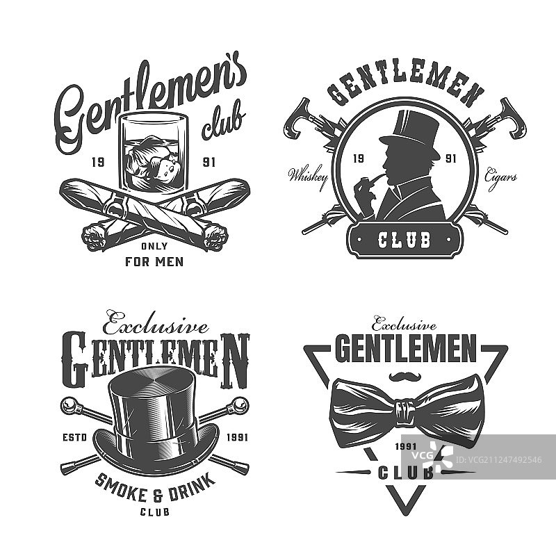 复古单色绅士标签套装图片素材