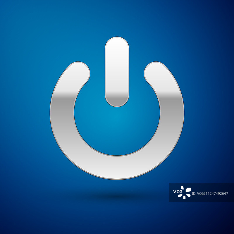 蓝色背景上的银色电源按钮图标图片素材