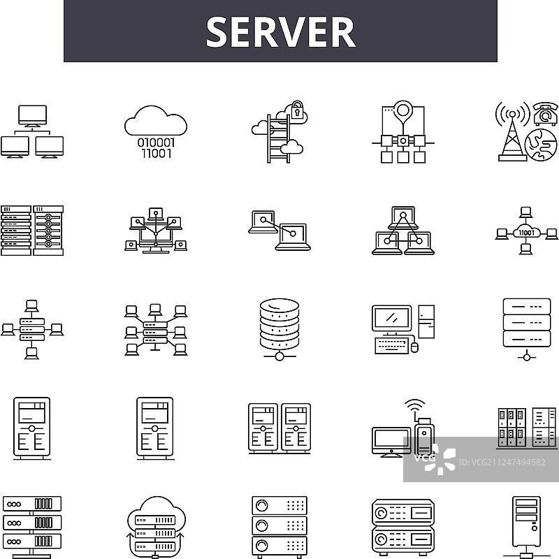 服务器线性图标符号集图片素材