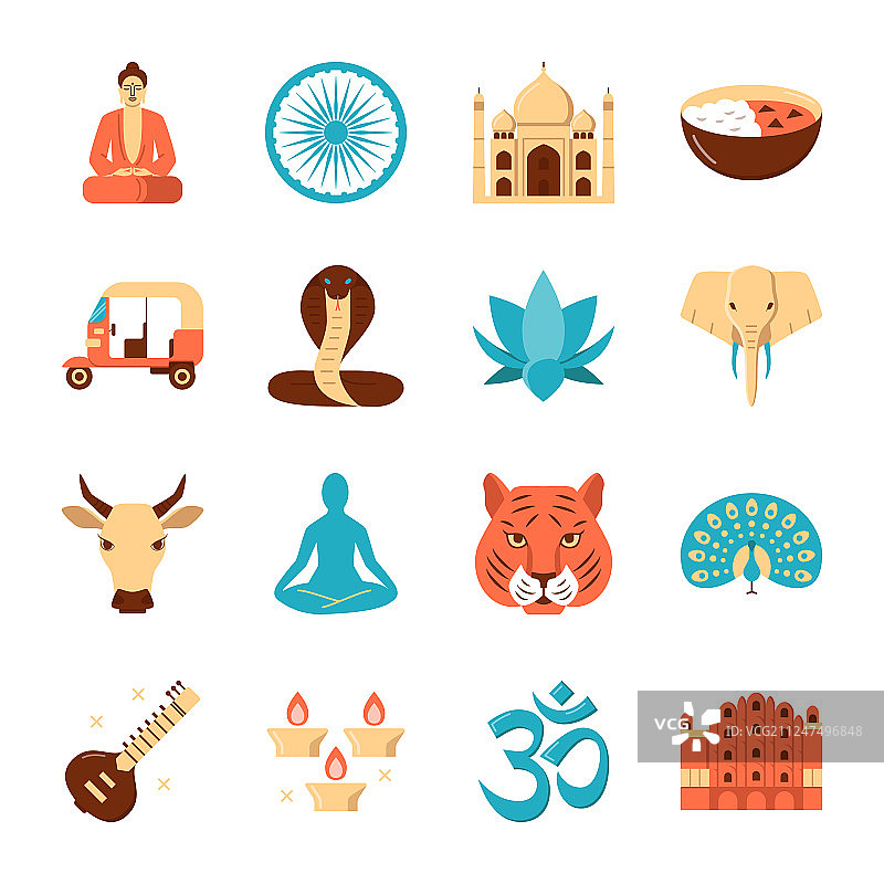 印度国家象征扁平风格图标图片素材