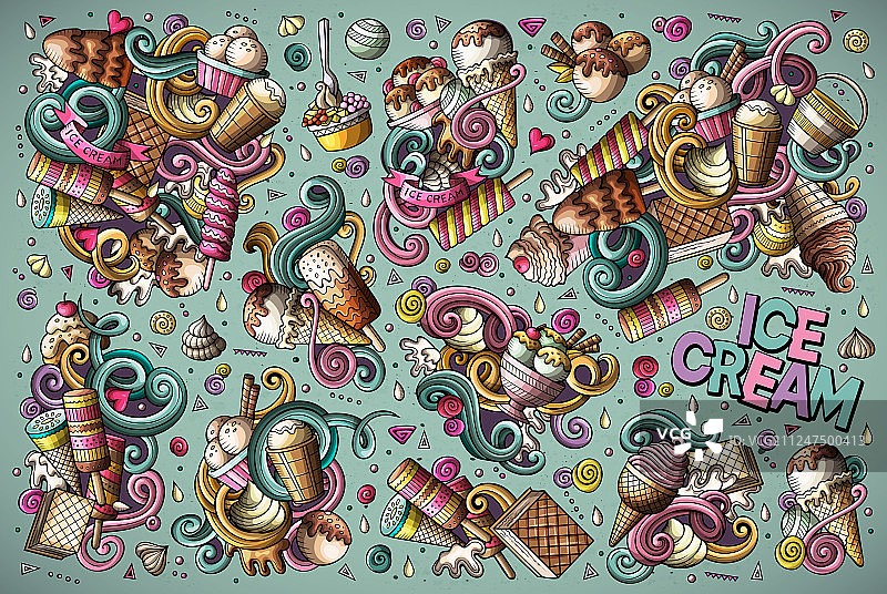 彩色涂鸦卡通冰淇淋图片素材