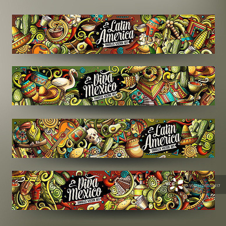 卡通涂鸦拉丁美洲横版图片素材