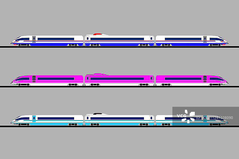 不同颜色的高速列车合集图片素材