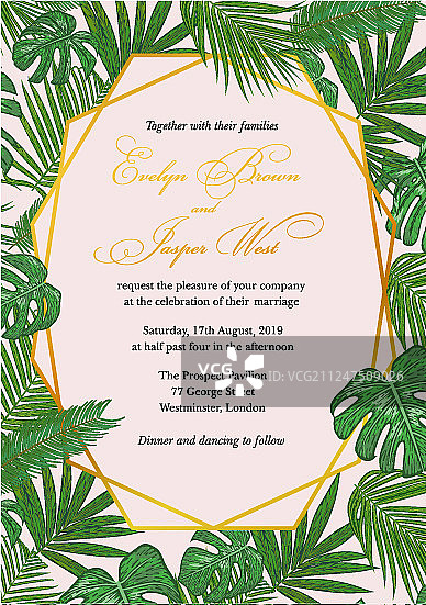 金色相框婚礼邀请函背景图片素材