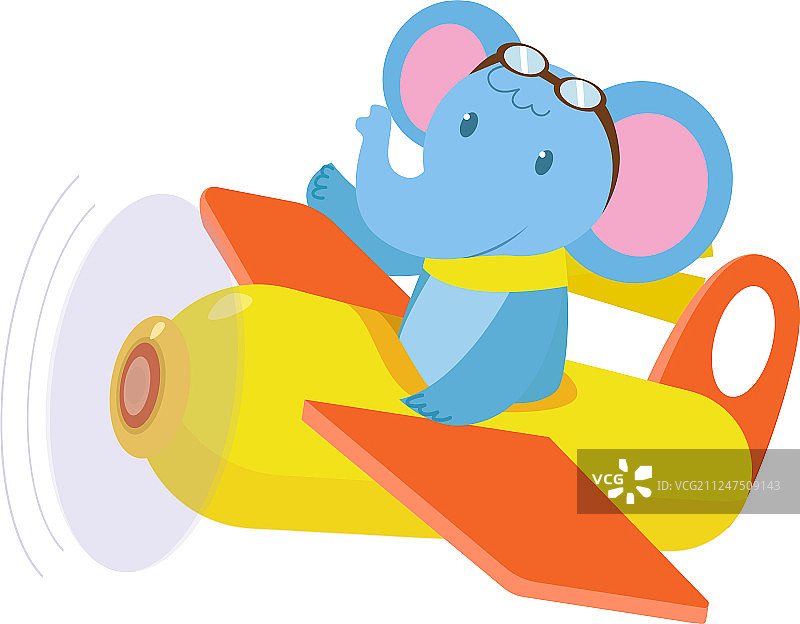 可爱的小象乘坐趣味飞机图片素材