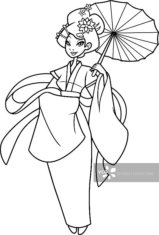 亚洲女孩线条艺术图片素材