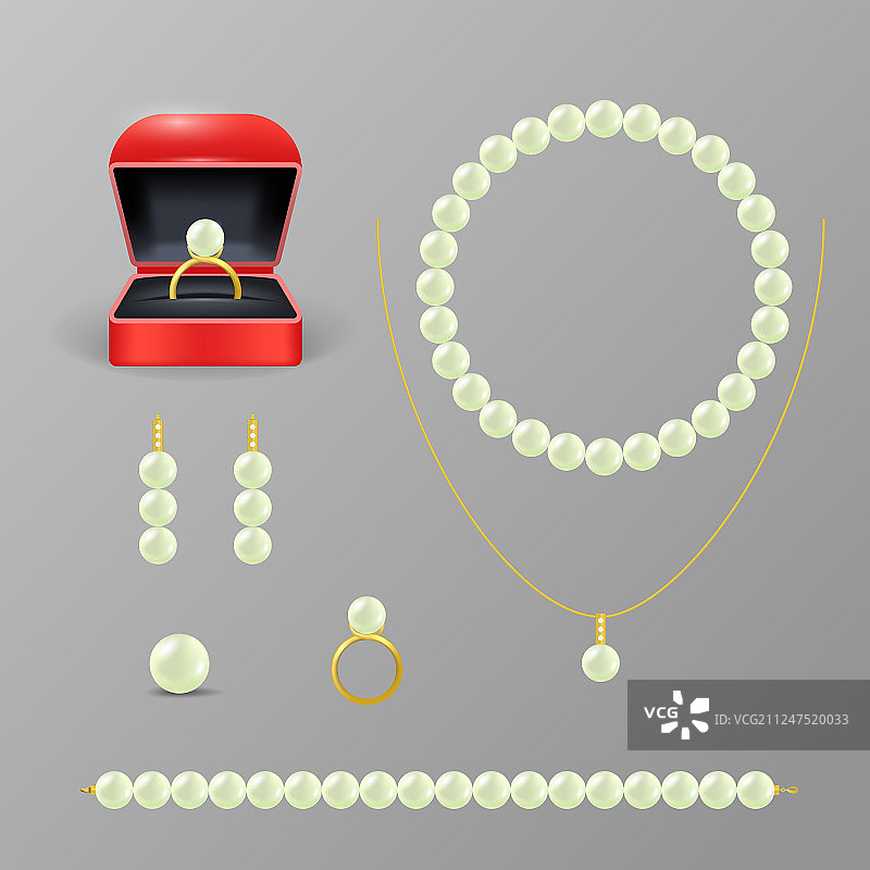 逼真3D珍珠首饰套装图片素材