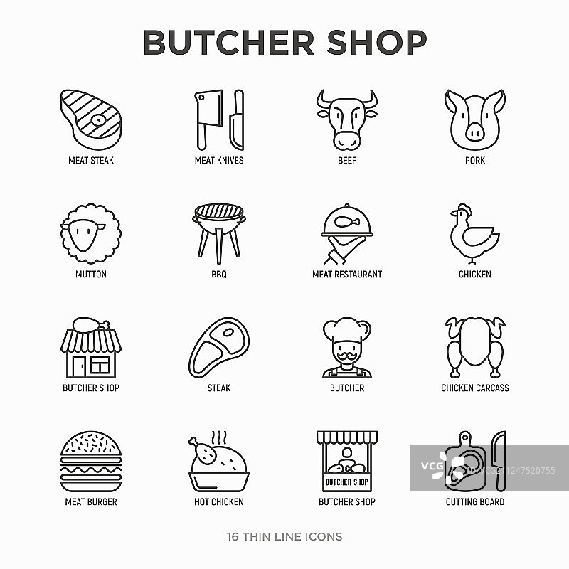 肉店细线图标集图片素材
