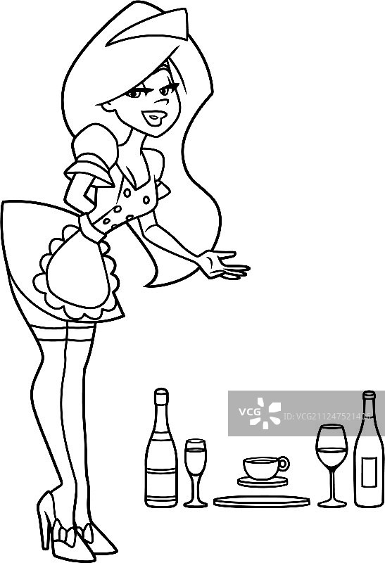 女佣服务饮品线条艺术图片素材