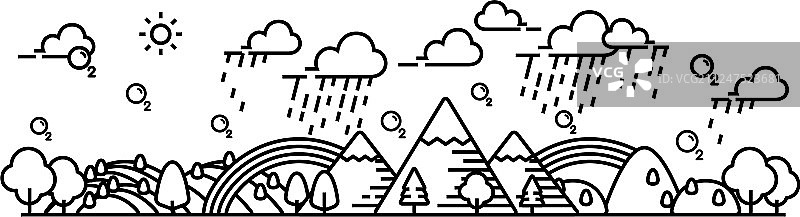 森林山丘雨景全景图片素材