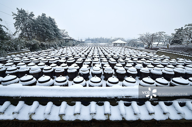 韩国安城市日峰农场的雪景图片素材