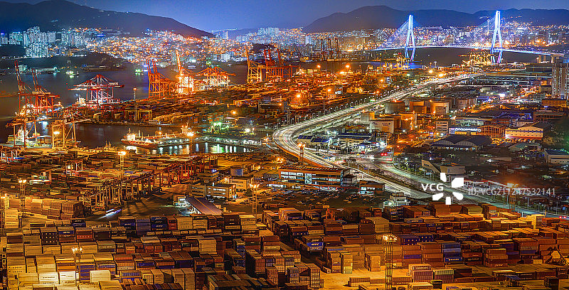 韩国釜山港夜景图片素材