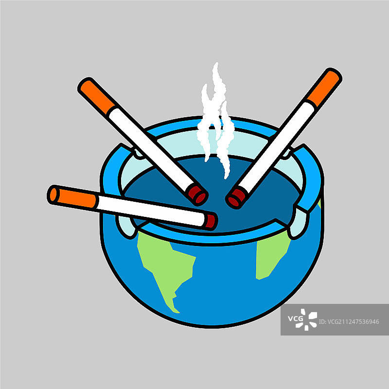 带有香烟的地球烟灰缸图片素材