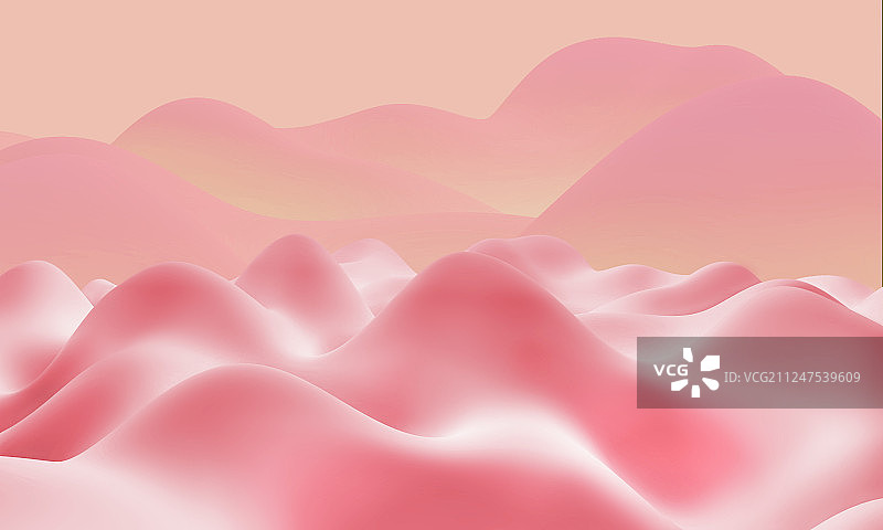 浪漫唯美桃红色山脉风景插画图片素材