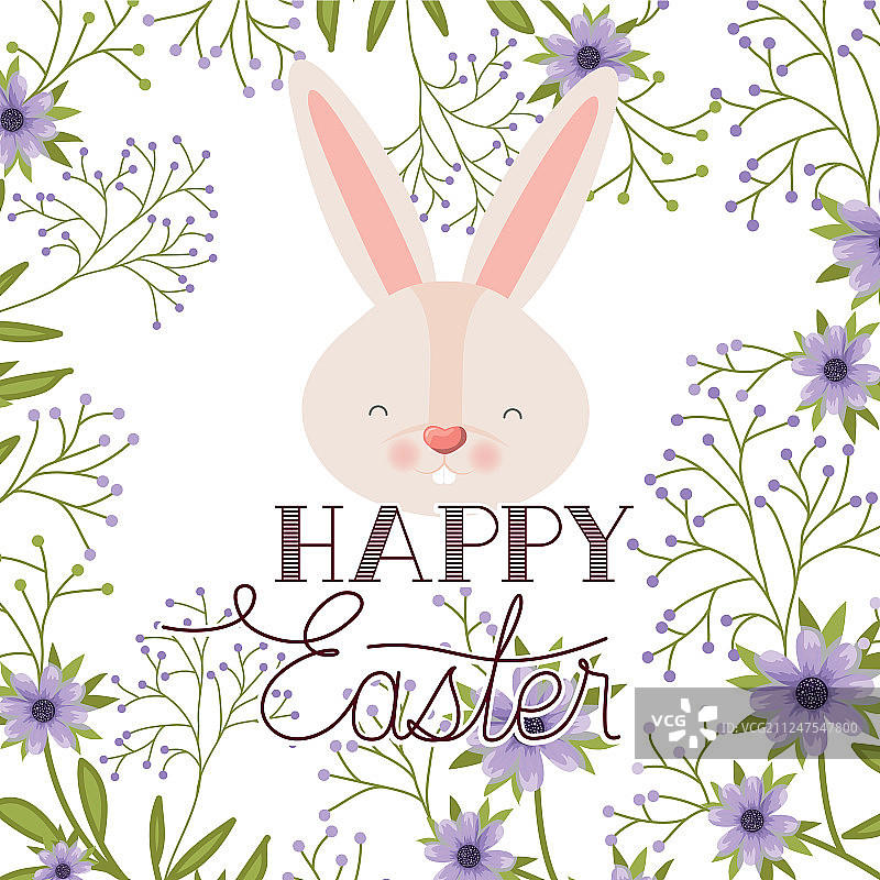 带兔子头的复活节快乐标签图片素材