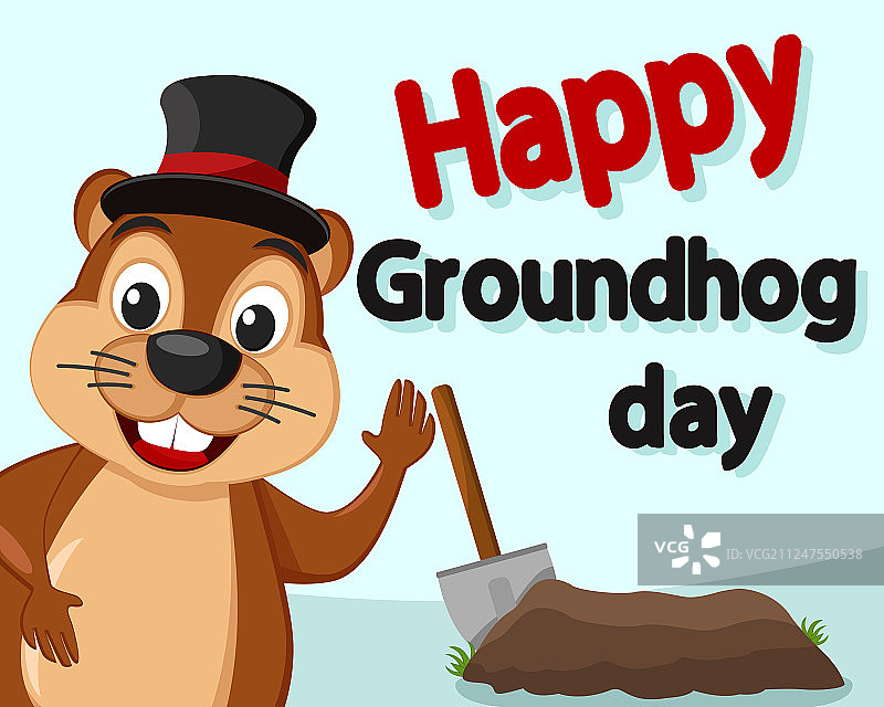 戴帽子的土拨鼠探出头来微笑和挥手图片素材