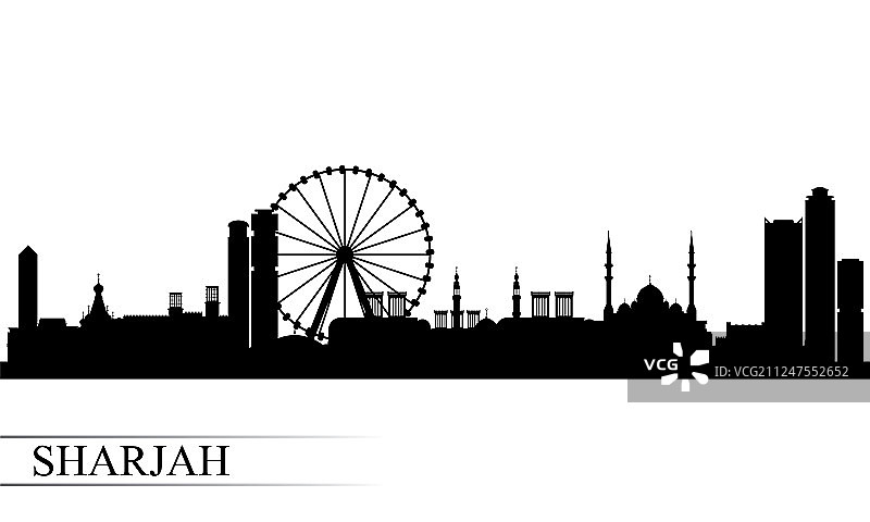 沙迦城市天际线轮廓背景图片素材