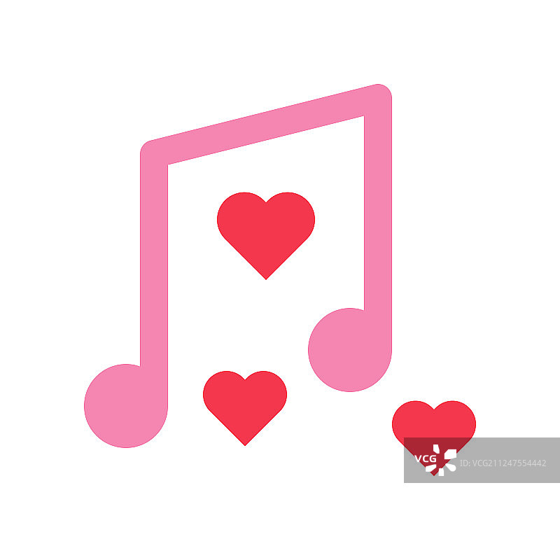 情人节音乐符号和爱心相关扁平图标图片素材