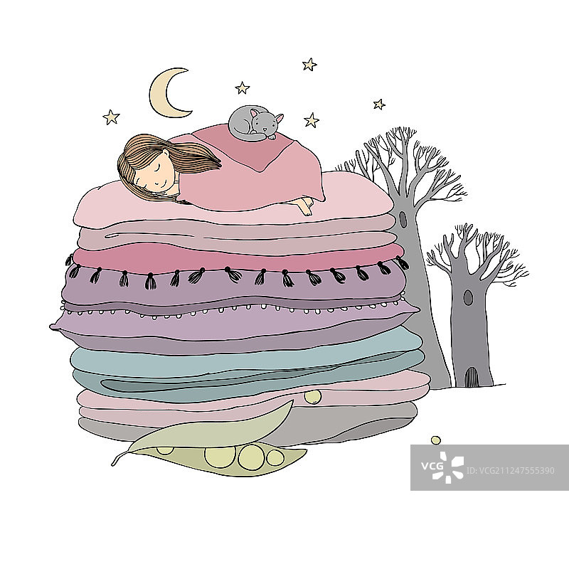 豌豆上的公主毯子和枕头图片素材