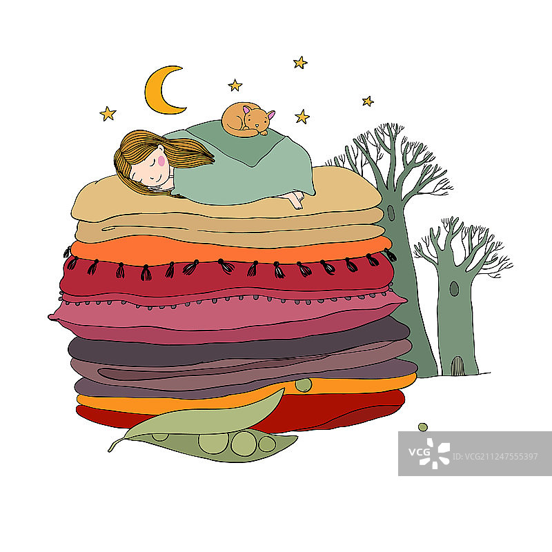 豌豆上的公主毯子和枕头图片素材