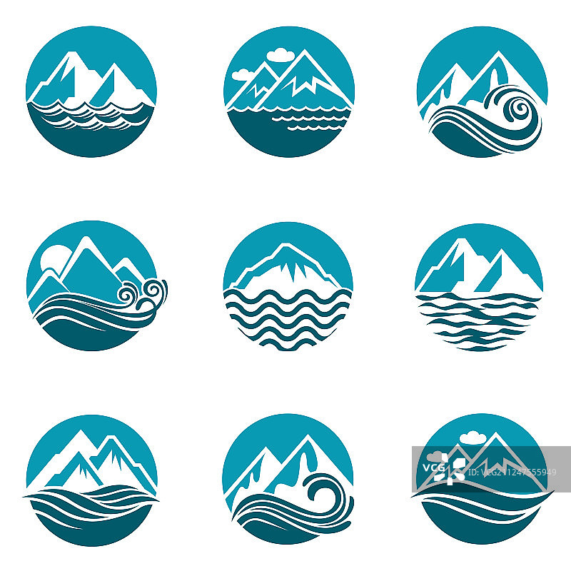 山和海洋图标合集图片素材