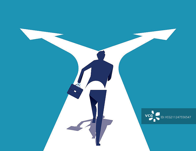 十字路口上奔跑的选择困境商人图片素材